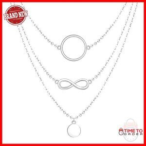 Sterling Silver Triple Circle Layered Infinity Necklace 16-20in